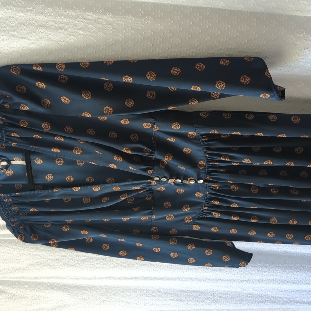 Free People Alexa Duster Navy And Tan Pattern, Women's XS - Picture 7 of 9